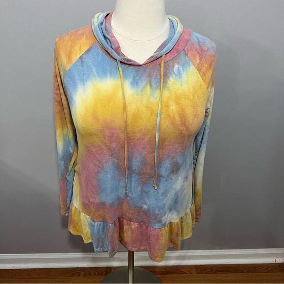 NWT Sew In Love Boutique Tie Dye soft hoodie with ruffle - L - Picture 4 of 14